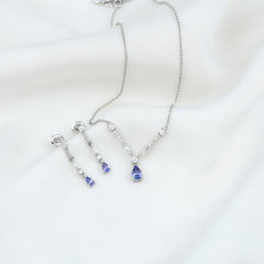 Tanzanite and Moissanite Drop Necklace Earrings Set