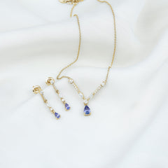 Tanzanite and Moissanite Drop Necklace Earrings Set