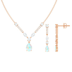 Natural Ethiopian Opal and Moissanite Teardrop Jewelry Set