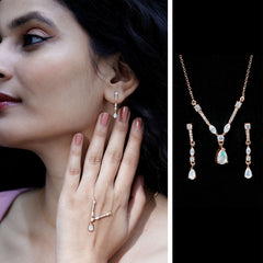 Natural Ethiopian Opal and Moissanite Teardrop Jewelry Set
