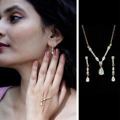 Natural Ethiopian Opal and Moissanite Teardrop Jewelry Set