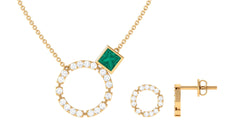 Princess Cut Emerald and Diamond Eternity Jewelry Set