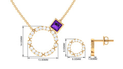 Princess Cut Amethyst and Diamond Eternity Jewelry Set