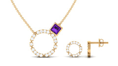 Princess Cut Amethyst and Diamond Eternity Jewelry Set