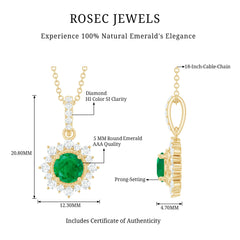 Natural Half Carat Emerald Flower Necklace with Diamond Halo