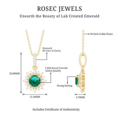 Round Created Emerald Halo Pendant with Diamond Accent Bail