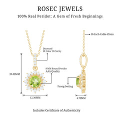 Round Peridot Halo Pendant with Diamond Accent Bail