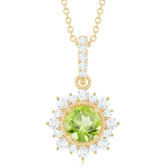 Round Peridot Halo Pendant with Diamond Accent Bail