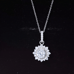 Round Moissanite Halo Necklace with Beaded Detailing