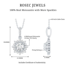 Round Moissanite Halo Necklace with Beaded Detailing