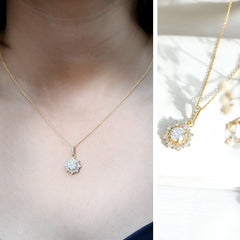 Round Moissanite Halo Necklace with Beaded Detailing