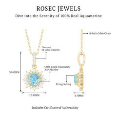 Natural 0.8 Carat Aquamarine Pendant Necklace with Diamond Halo