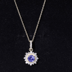 Round Tanzanite Bridal Necklace with Diamond Accent Bail