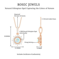 Natural 0.8 Ethiopian Opal Flower Necklace with Diamond Halo
