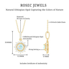 Natural 0.8 Ethiopian Opal Flower Necklace with Diamond Halo