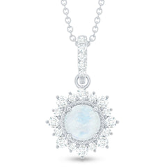 6 MM Round Moonstone Pendant with Diamond Halo