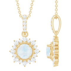 6 MM Round Moonstone Pendant with Diamond Halo