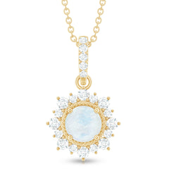 6 MM Round Moonstone Pendant with Diamond Halo