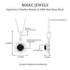 Natural 2 Carat Black Onyx Pendant Necklace with Diamond Halo