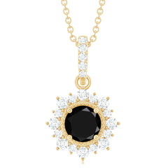 Natural 2 Carat Black Onyx Pendant Necklace with Diamond Halo