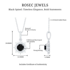 Round Black Spinel Halo Pendant with Diamond Accent Bail