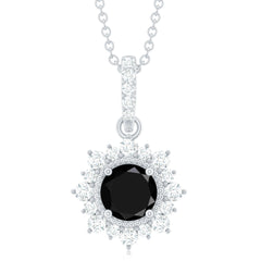 Round Black Spinel Halo Pendant with Diamond Accent Bail