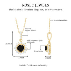 Round Black Spinel Halo Pendant with Diamond Accent Bail