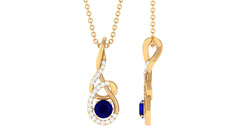 Real 1 Carat Blue Sapphire Twisted Pendant Necklace with Diamond