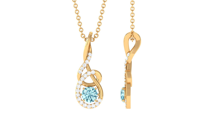 Natural 0.8 Carat Aquamarine Twisted Pendant Necklace with Diamond