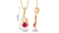 Designer Round Ruby and Diamond Twisted Drop Pendant