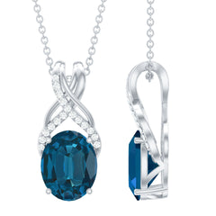 Oval London Blue Topaz Solitaire Pendant with Diamond Twisted Bail