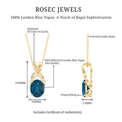 Oval London Blue Topaz Solitaire Pendant with Diamond Twisted Bail
