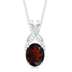 3.6 Carat Oval Shape Garnet Solitaire Twisted Bail Pendant Necklace with Diamond
