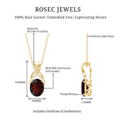 3.6 Carat Oval Shape Garnet Solitaire Twisted Bail Pendant Necklace with Diamond