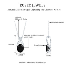 4 Carat Oval Lab Created Black Diamond Infinity Necklace With Chain