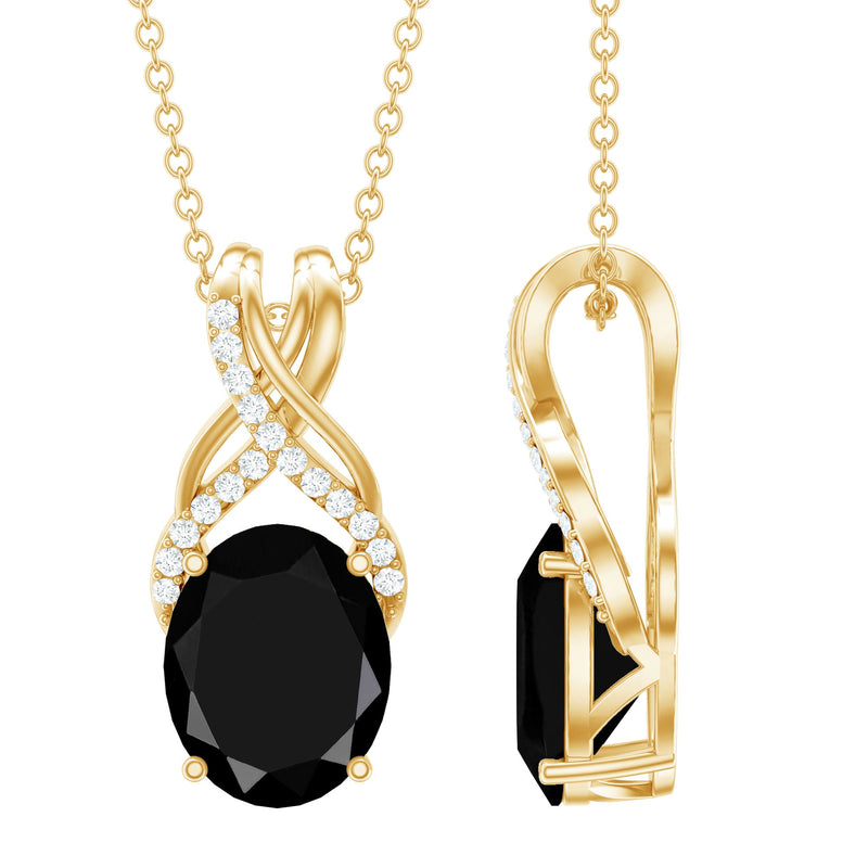 Natural 2.5 Carat Oval Black Onyx Pendant Necklace with Diamond