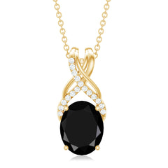Natural 2.5 Carat Oval Black Onyx Pendant Necklace with Diamond