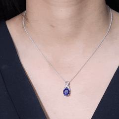 4 Carat Oval Lab Created Blue Sapphire Necklace with Diamond Twisted Bail
