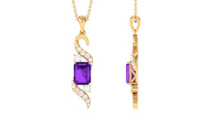 Natural 1.4 Carat Emerald Cut Amethyst Designer Necklace with Chain