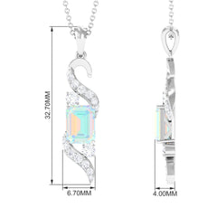 Contemporary 2 Carat Emerald Cut Ethiopian Opal Pendant Necklace with Diamond