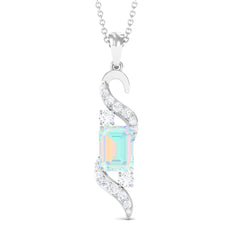 Contemporary 2 Carat Emerald Cut Ethiopian Opal Pendant Necklace with Diamond