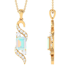 Contemporary 2 Carat Emerald Cut Ethiopian Opal Pendant Necklace with Diamond