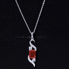 1 Carat Emerald Cut Fire Opal Designer Pendant with Diamond