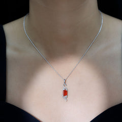 1 Carat Emerald Cut Fire Opal Designer Pendant with Diamond