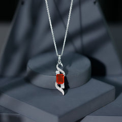 1 Carat Emerald Cut Fire Opal Designer Pendant with Diamond