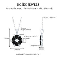Heart Lab Created Black Diamond Flower Pendant Necklace
