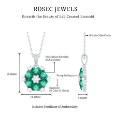 2 CT Heart Shape Created Emerald and Diamond Flower Pendant