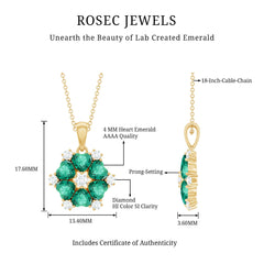 2 CT Heart Shape Created Emerald and Diamond Flower Pendant