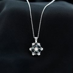 Natural Heart Shape Black Spinel Flower Pendant Necklace with Diamond