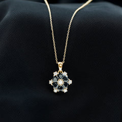 Natural Heart Shape Black Spinel Flower Pendant Necklace with Diamond